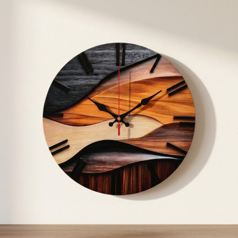 Horloge Murale Ronde à Effet Bois, Style Nordique, Silencieuse et Décorative – Nysa