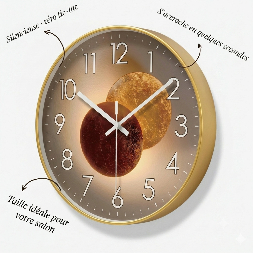 Horloge Murale Design Ronde en Verre et Cristal, Silencieuse et Épurée – Orion