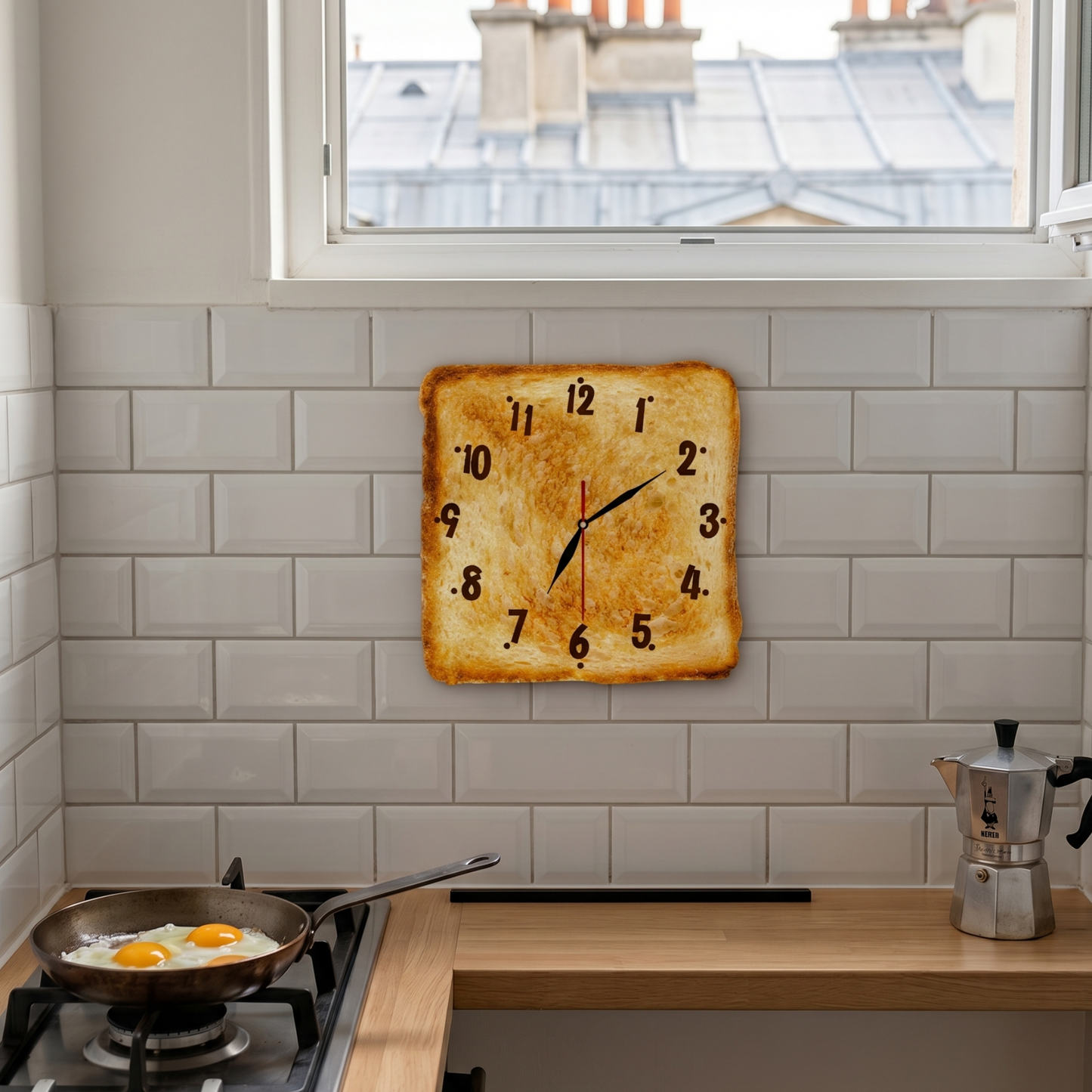 Horloge Murale Design Pain Grillé en Acrylique, Silencieuse et Originale – Toasta