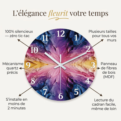 Horloge Murale Design Abstrait Violet, Silencieuse – Améthia
