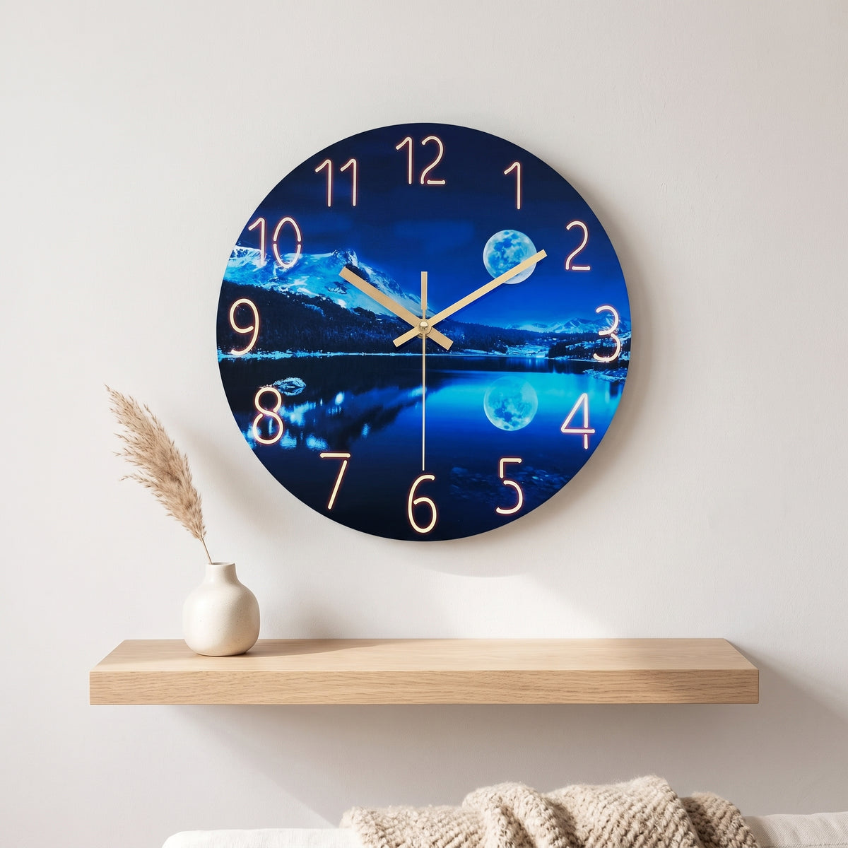 Horloge Murale Originale Lune Bleue et Lac Glacé, Silencieuse et Scénique – Lunéa