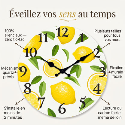 Horloge Murale Bois Citron et Feuillage, Silencieuse – Verdolia