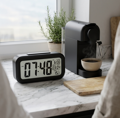 Réveil LED Grand Écran avec Snooze et Calendrier – Noctira