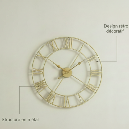 Horloge Murale Industrielle Dorée Classique, Silencieuse et Décorative – Valenza