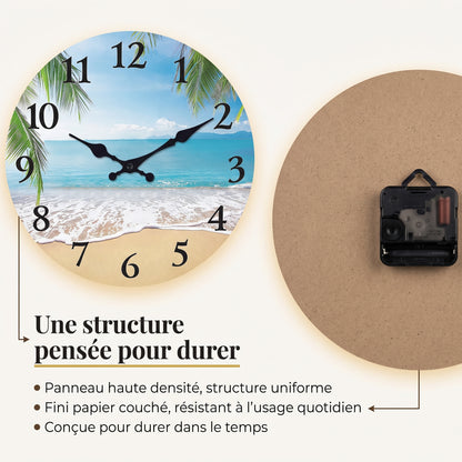 Horloge Murale Vintage Motif Plage en Bois, Silencieuse et Apaisante – Rivéa