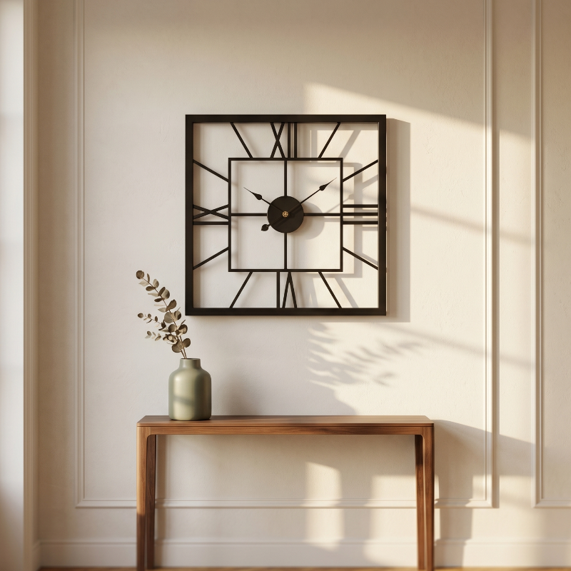 Horloge Murale Design Carrée en Métal avec Miroir, Silencieuse et Élégante – Mirova