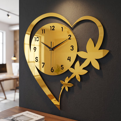 Horloge Murale Design Cœur et Fleur en Acrylique, Silencieuse  – Coeuria