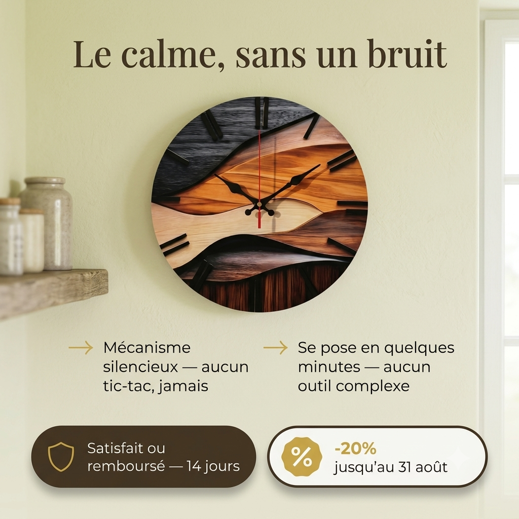 Horloge Murale Design Moderne à Effet Bois, Silencieuse pour Salon – Nysa