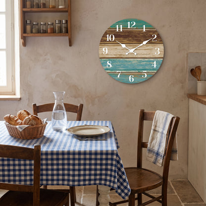 Horloge Murale Originale Silencieuse en Bois, Thème Bord de Mer Bleu et Brun – Côtelia