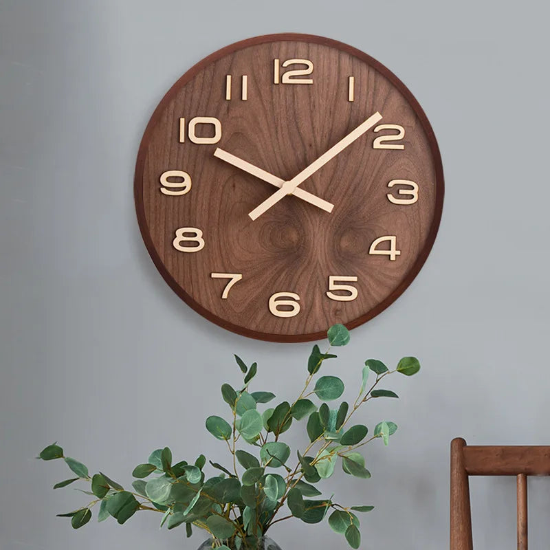 Horloge Murale Design Ronde en Bois de Noyer, Silencieuse et Naturelle – Tempora