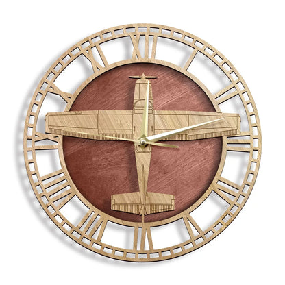 Horloge Murale Design Originale Motif Avion en Bois, Analogique et Décorative – Skylane