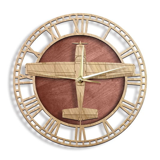 Horloge murale design en bois avec motif avion, analogique et décorative – Skylane
