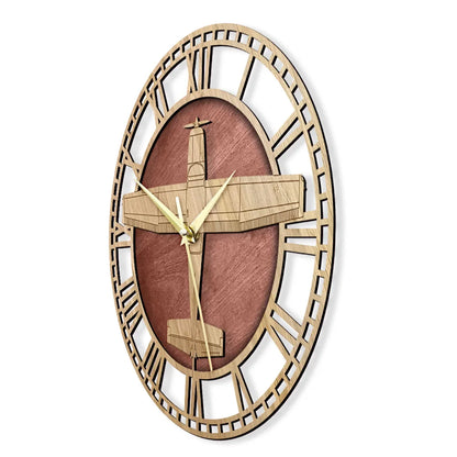 Horloge Murale Design Originale Motif Avion en Bois, Analogique et Décorative – Skylane