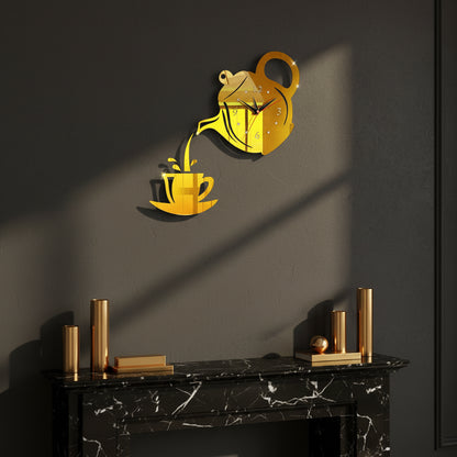 Horloge Murale Design Originale Théière 3D Miroir pour Cuisine, Silencieuse – Théova