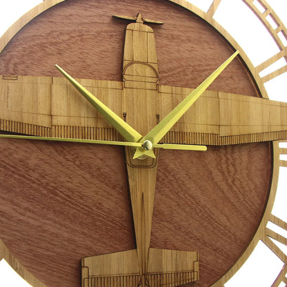 Horloge Murale Design Originale Motif Avion en Bois, Analogique et Décorative – Skylane