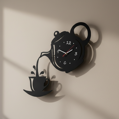 Horloge Murale Design Originale Théière 3D Miroir pour Cuisine, Silencieuse – Théova