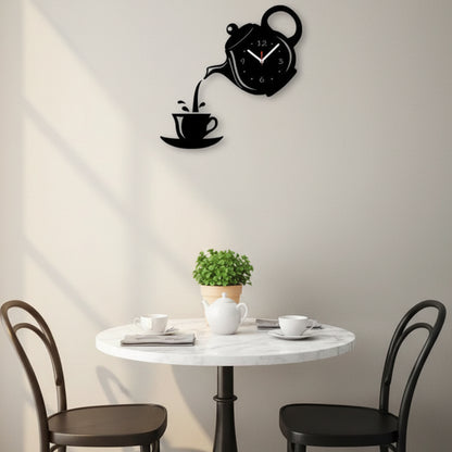 Horloge Murale Design Originale Théière 3D Miroir pour Cuisine, Silencieuse – Théova