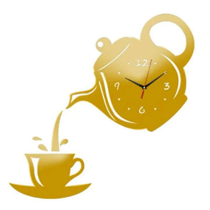 Horloge Murale Design Originale Théière 3D Miroir pour Cuisine, Silencieuse – Théova