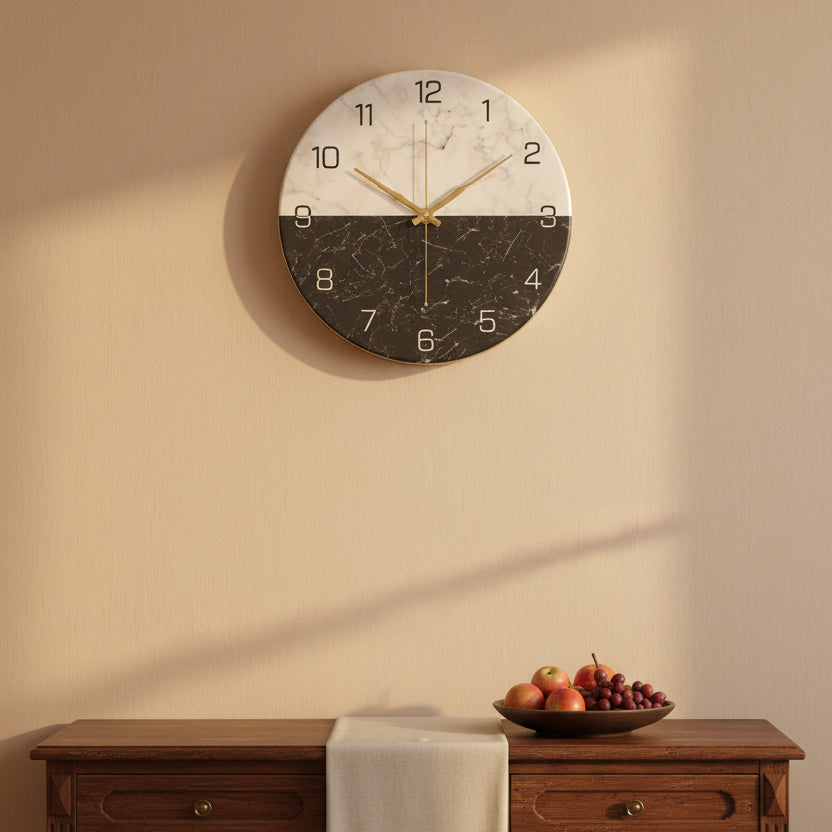 Horloge Murale Design Effet Marbre, Chic, Intemporelle et Facile à Installer – Marmora