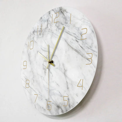 Horloge Murale Design Effet Marbre Blanc, Silencieuse et Nordique – Marbella