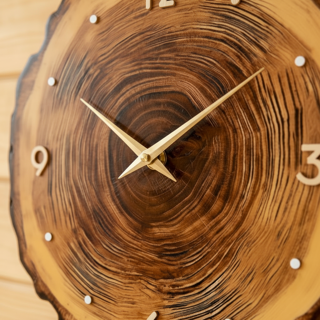 Horloge murale en bois effet tranche naturelle, silencieuse et décorative – Arboris