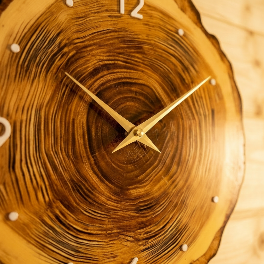 Horloge murale en bois effet tranche naturelle, silencieuse et décorative – Arboris