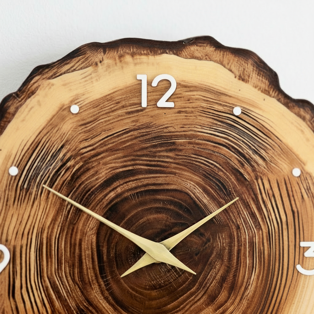 Horloge murale en bois effet tranche naturelle, silencieuse et décorative – Arboris