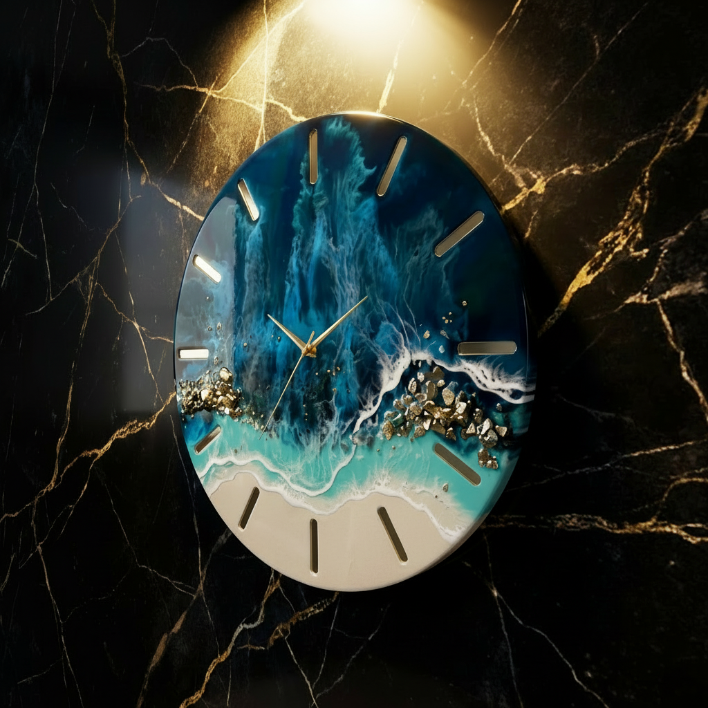 Horloge Murale Design Effet Marbre Résine – Océan