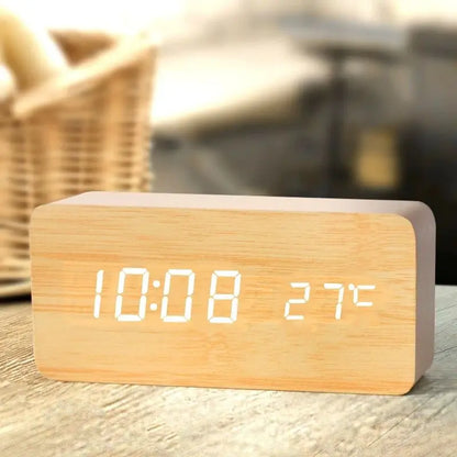 Réveil en Bois LED avec Température et 3 Alarmes – Niditon