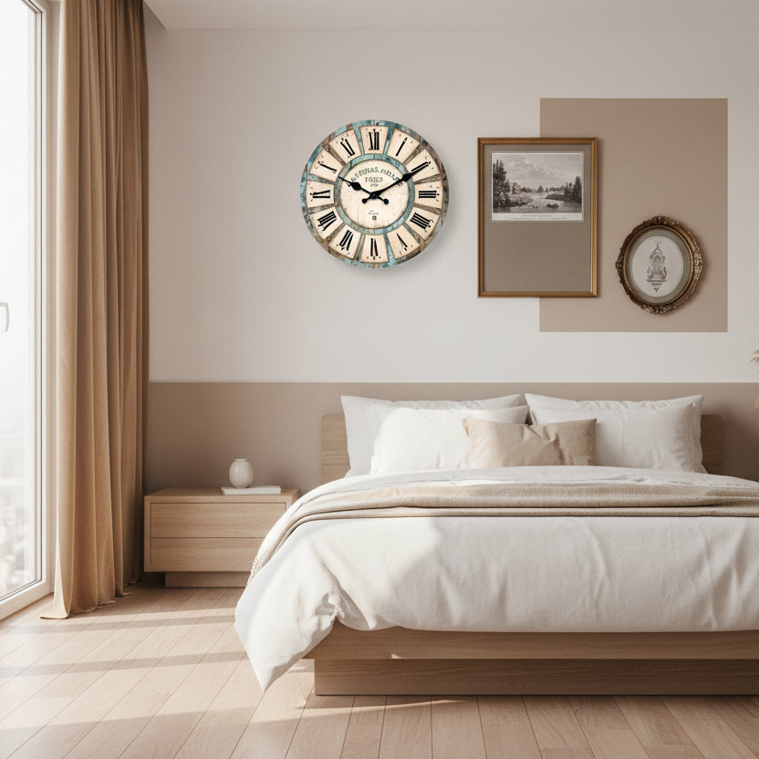 Horloge murale vintage en bois à motif grain naturel, silencieuse et décorative – Rustan
