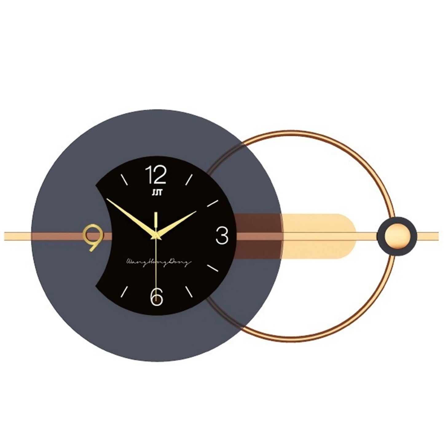 Horloge murale design en métal noir et or, analogique et silencieuse – Aurex