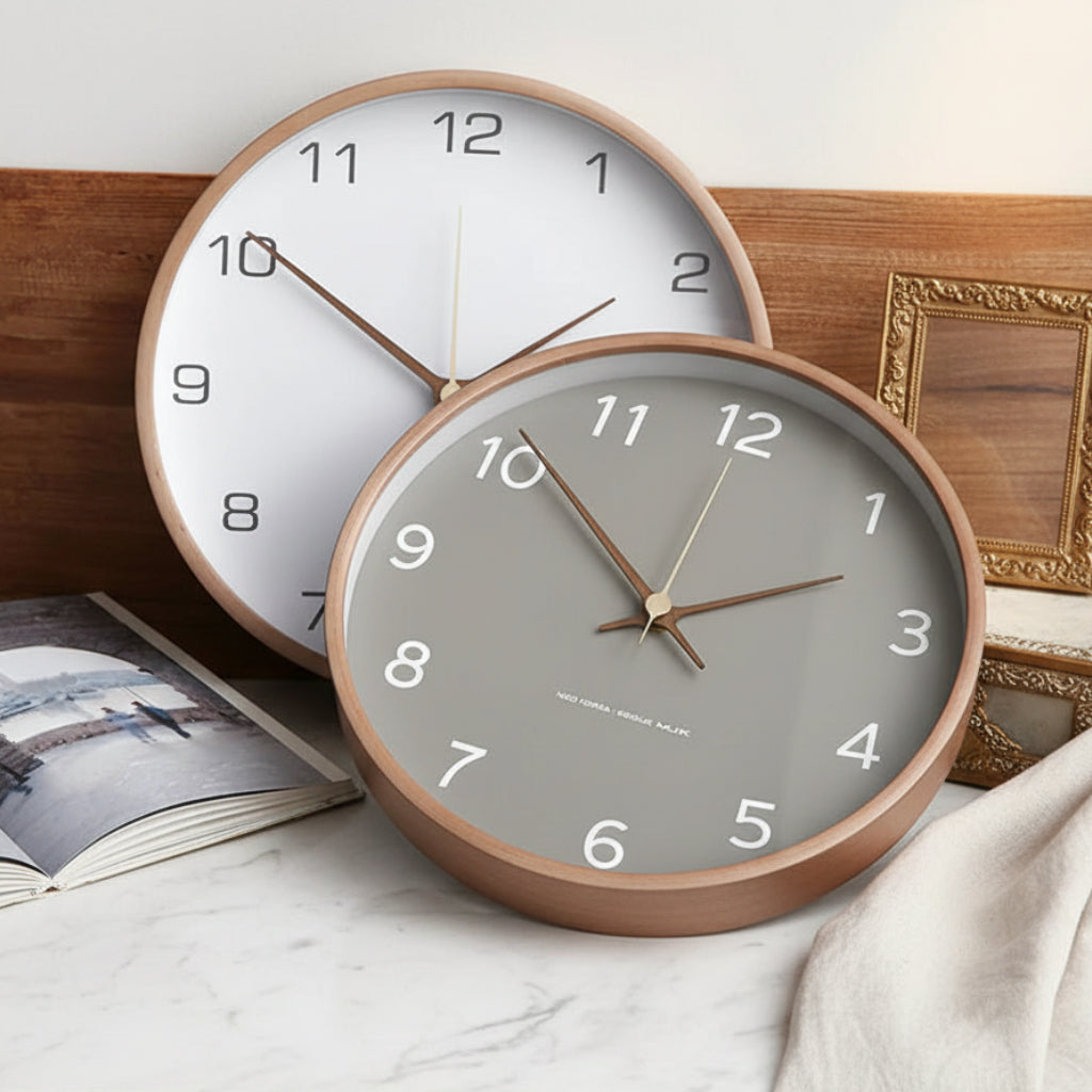 Horloge Murale en Bois Massif Style Nordique, Silencieuse et Naturelle – Auren