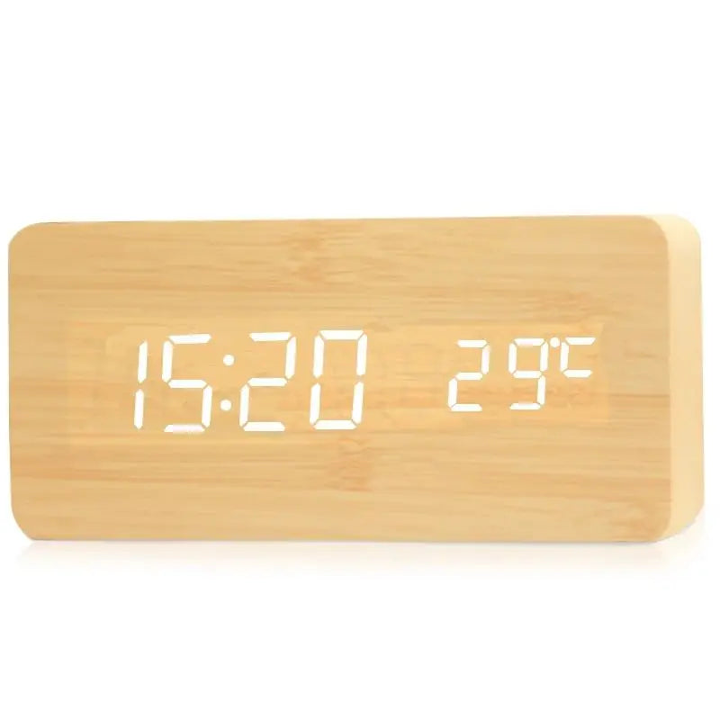 Horloge Numérique LED en Bois avec Température et 3 Alarmes – Niditon