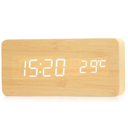 Réveil en Bois LED avec Température et 3 Alarmes – Niditon