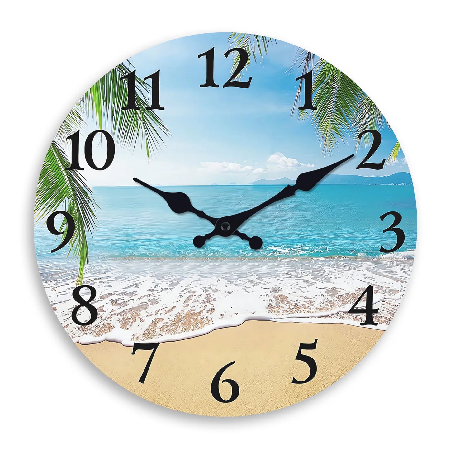 Horloge Murale Vintage Motif Plage en Bois, Silencieuse et Apaisante – Rivéa
