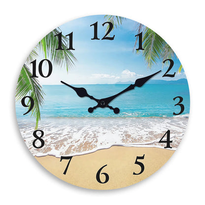 Horloge Murale Vintage Motif Plage en Bois, Silencieuse et Apaisante – Rivéa