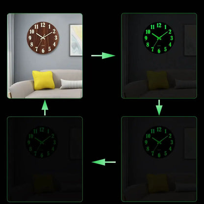 Horloge Murale Design Lumineuse en Bois, Silencieuse et Veilleuse Intégrée – Novara