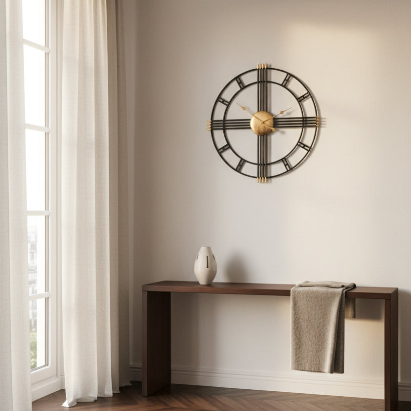 Horloge Murale Industrielle en Fer Forgé Style Européen, Silencieuse et Imposante – Ferronia