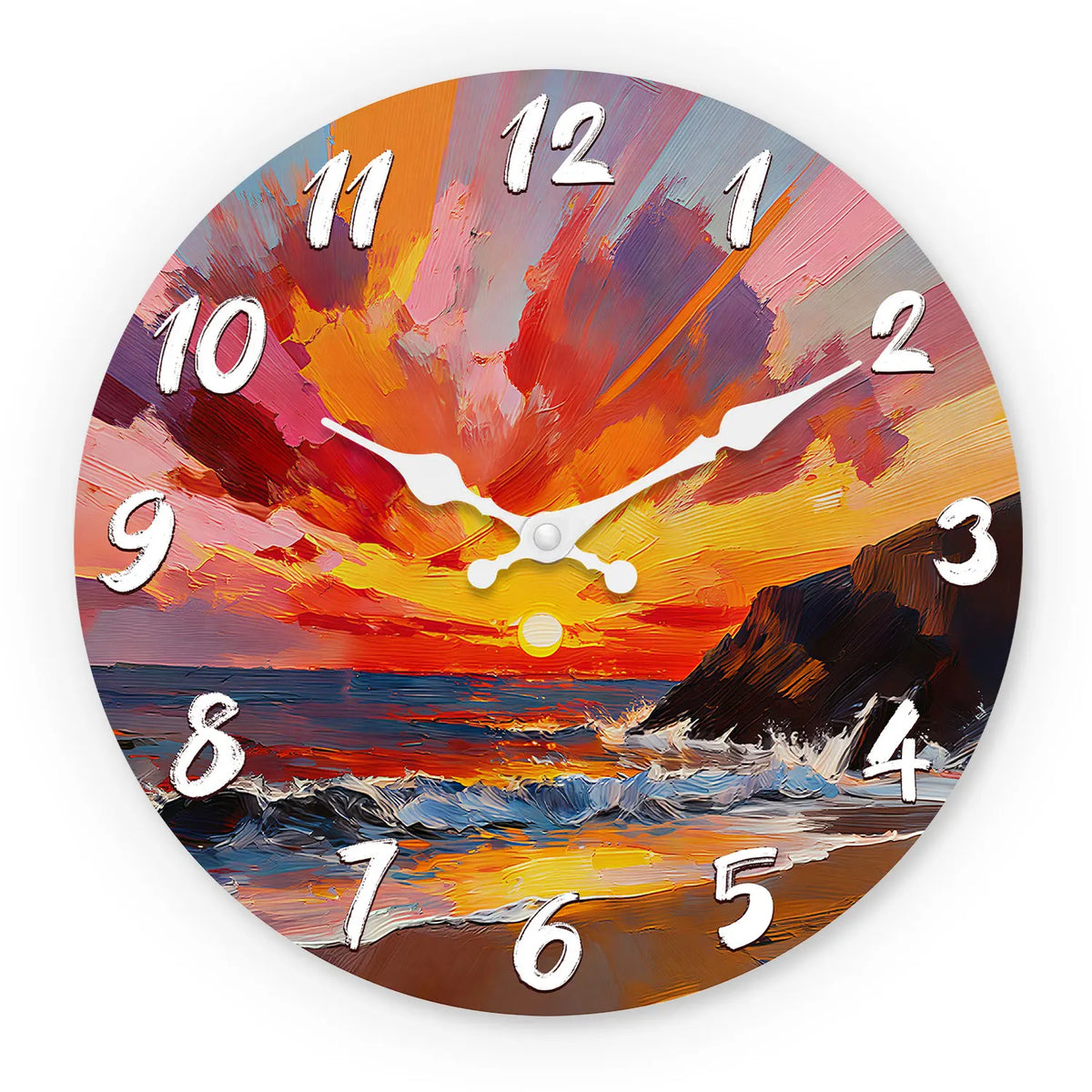 Horloge Murale en Bois Motif Coucher de Soleil Marin, Silencieuse – Horizéa
