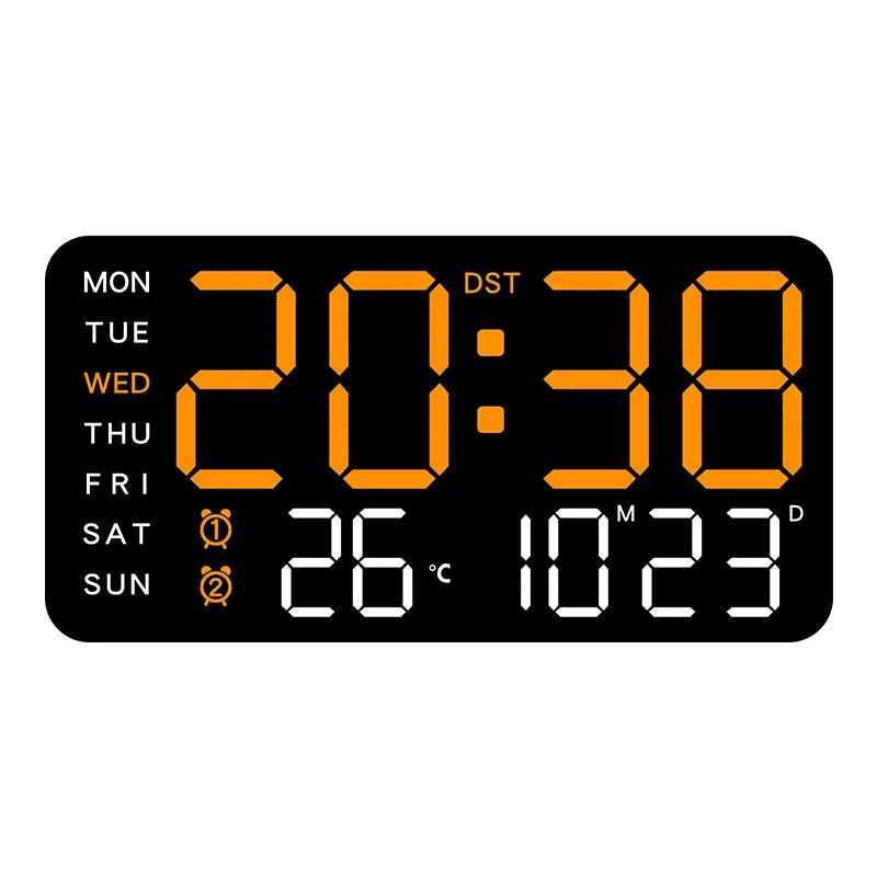 Horloge Murale Digitale LED Grand Format –  avec Télécommande & Affichage Température - Chronyx