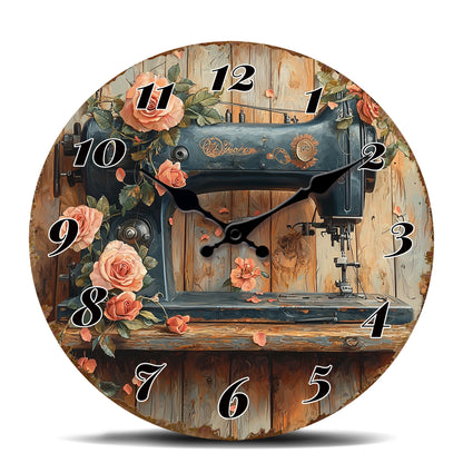 Horloge Murale Machine à Coudre Vintage et Roses, Silencieuse – Brocanta