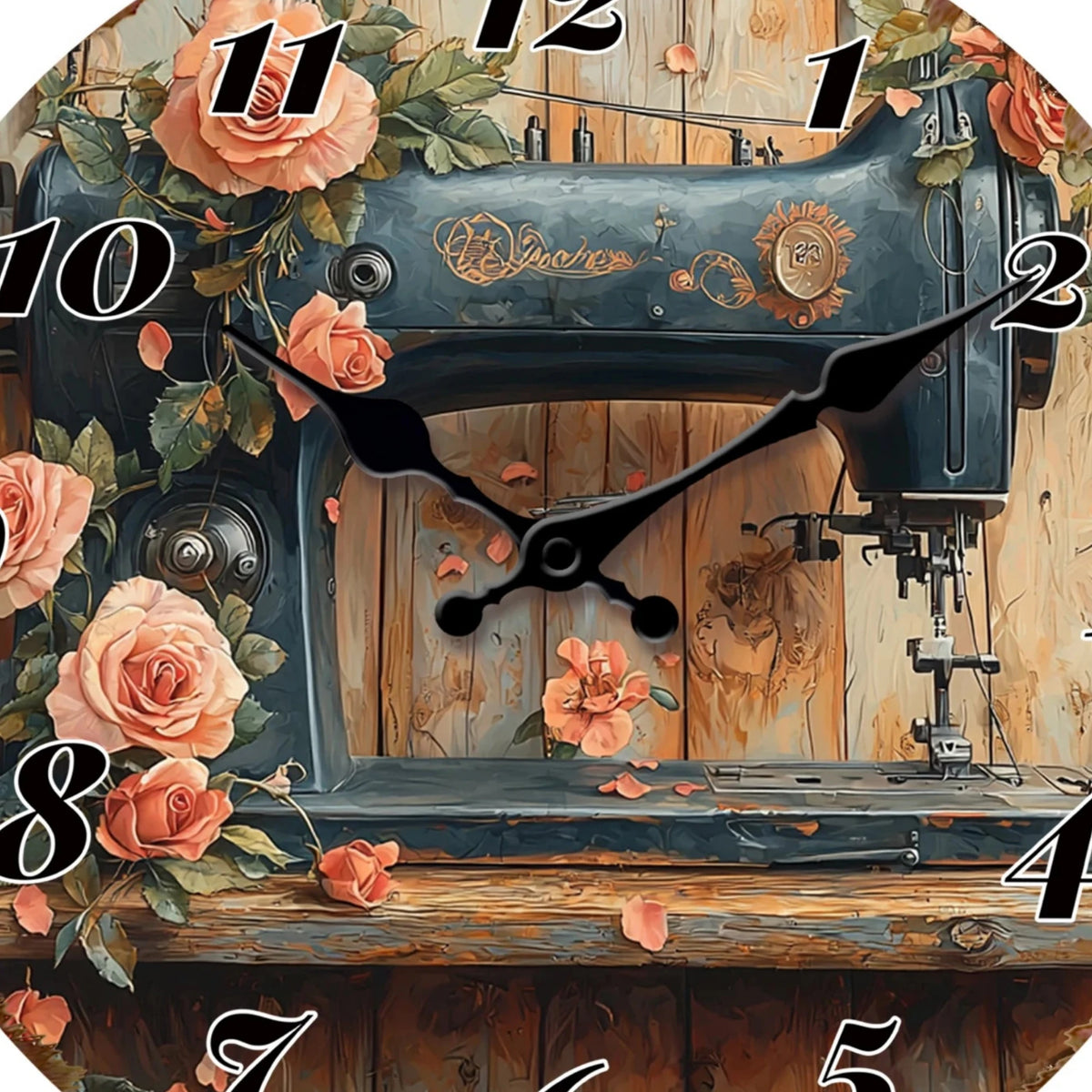 Horloge Murale Machine à Coudre Vintage et Roses, Silencieuse – Brocanta