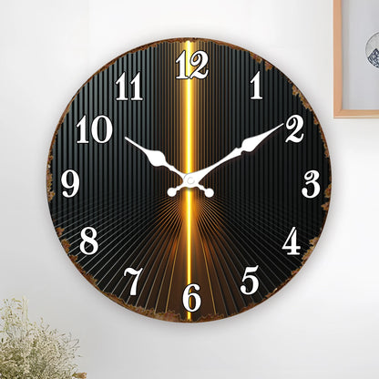 Horloge Murale Moderne Rayures Noir & Or, Silencieuse – Rayonna