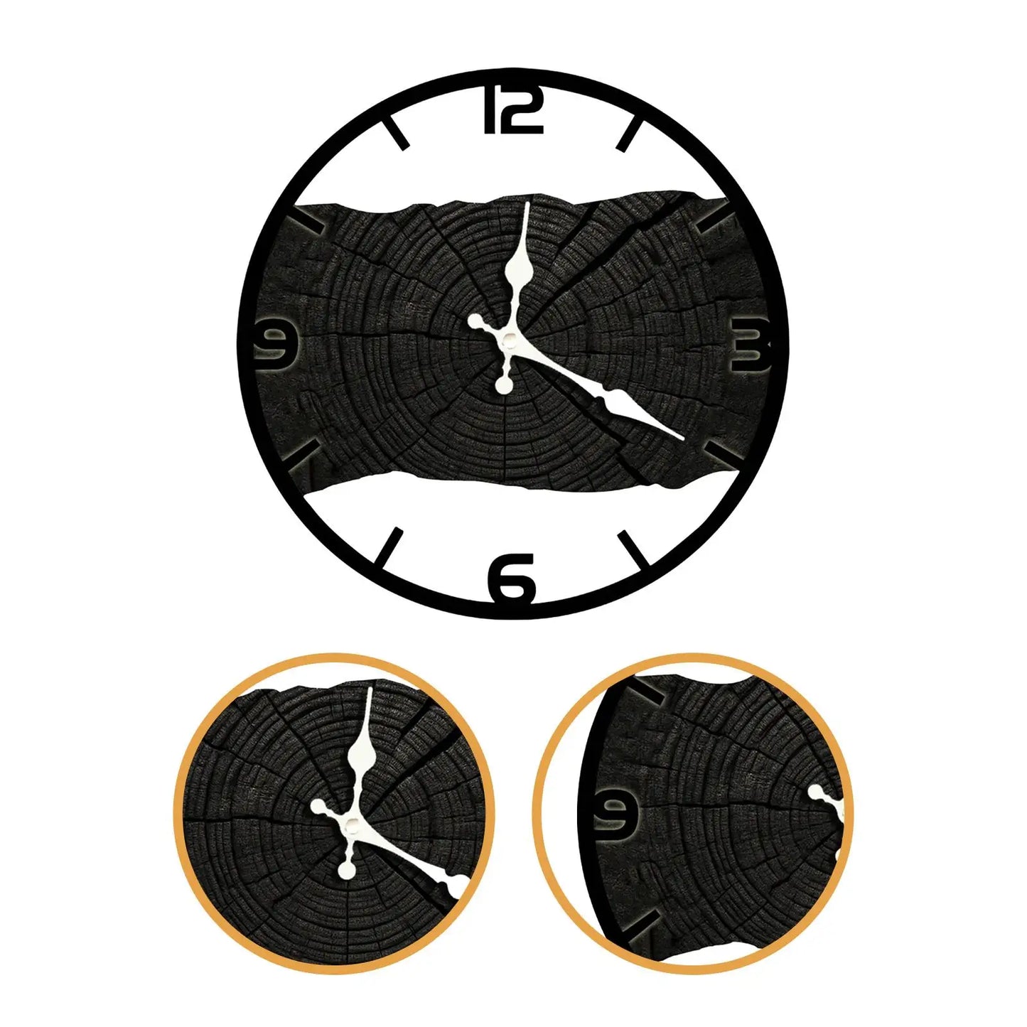 Horloge Murale en Bois Motif Cernes, Silencieuse et Rustique – Cernova