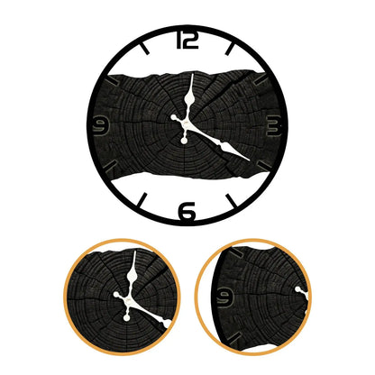 Horloge Murale en Bois Motif Cernes, Silencieuse et Rustique – Cernova