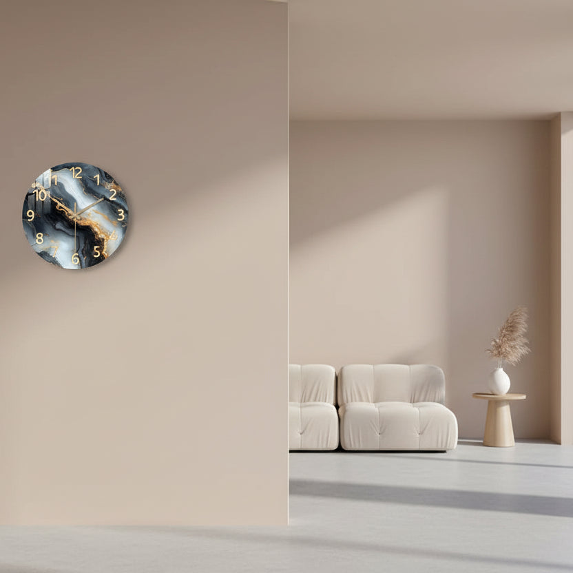 Horloge Murale Artistique Effet Marbre Bleu & Or – Design Luxe Décoratif – Auralis