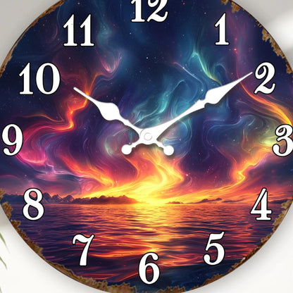 Horloge Murale Originale Paysage Océan Étoilé en MDF, Silencieuse et Artistique – Astravia