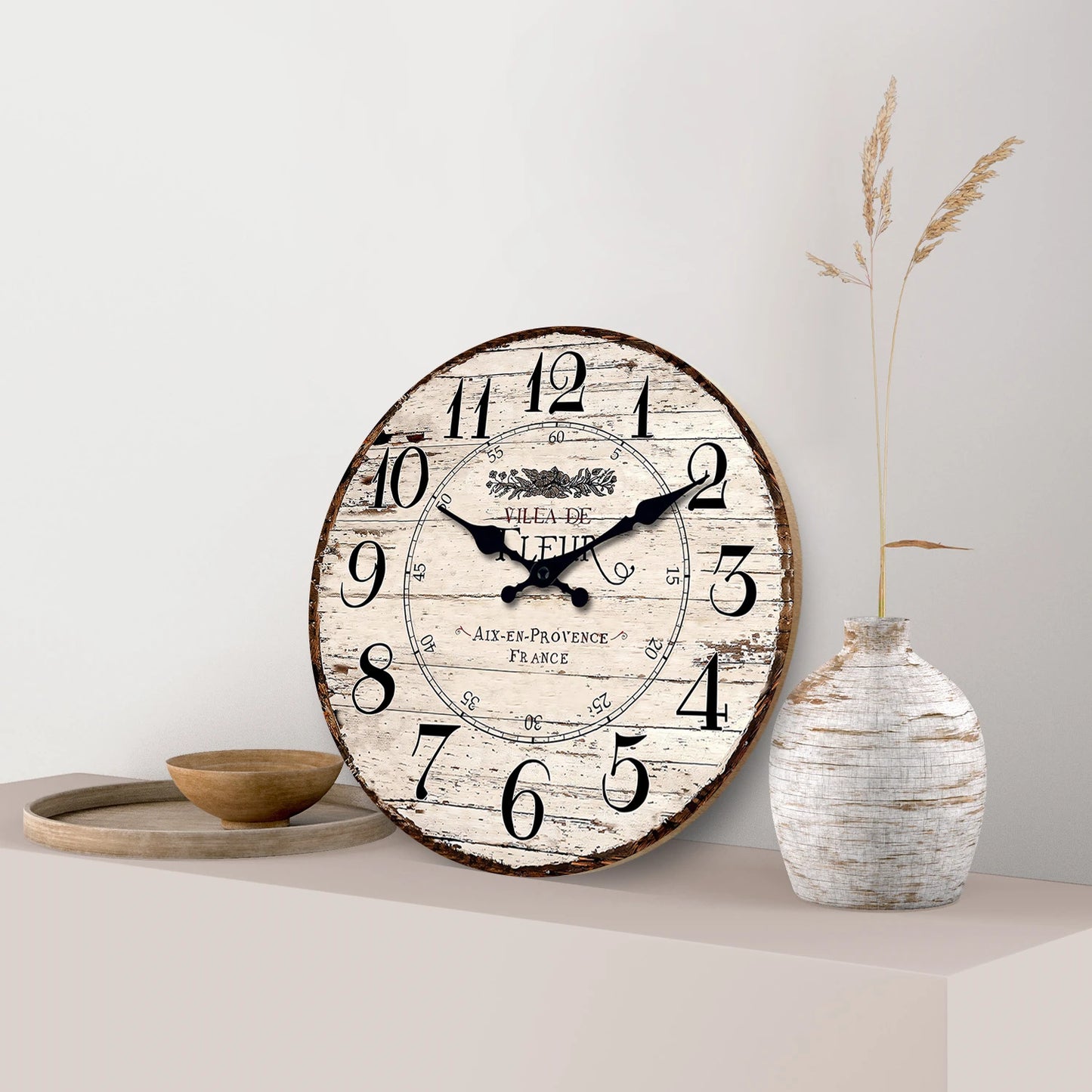 Horloge Murale Vintage Ronde en Bois et Bambou, Silencieuse et Authentique – Provença