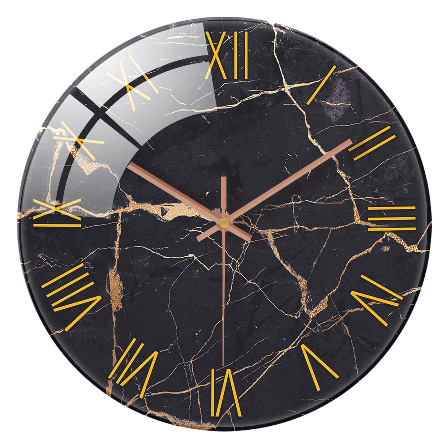 Horloge Murale Design en Verre Trempé Effet Marbre Noir et Or, Silencieuse et Raffinée – Marnova