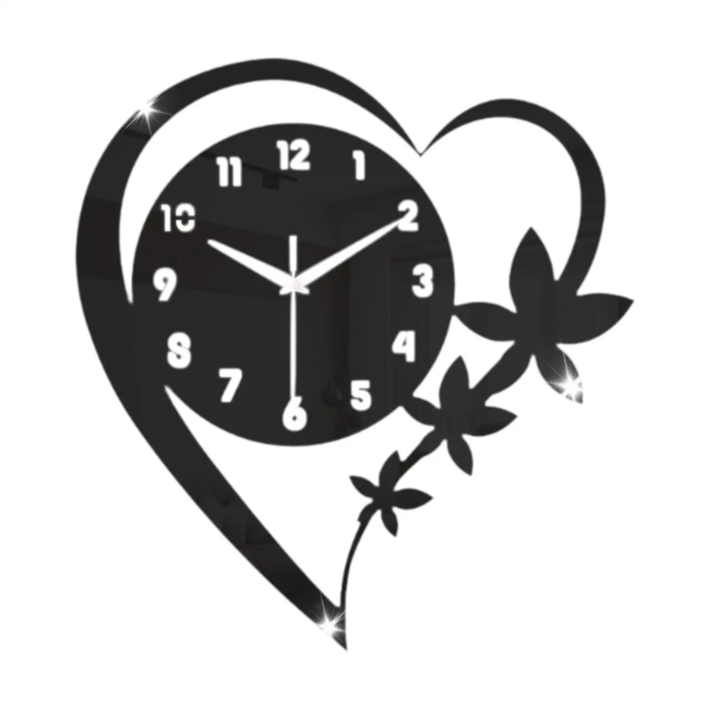 Horloge Murale Design Cœur et Fleur en Acrylique, Silencieuse  – Coeuria